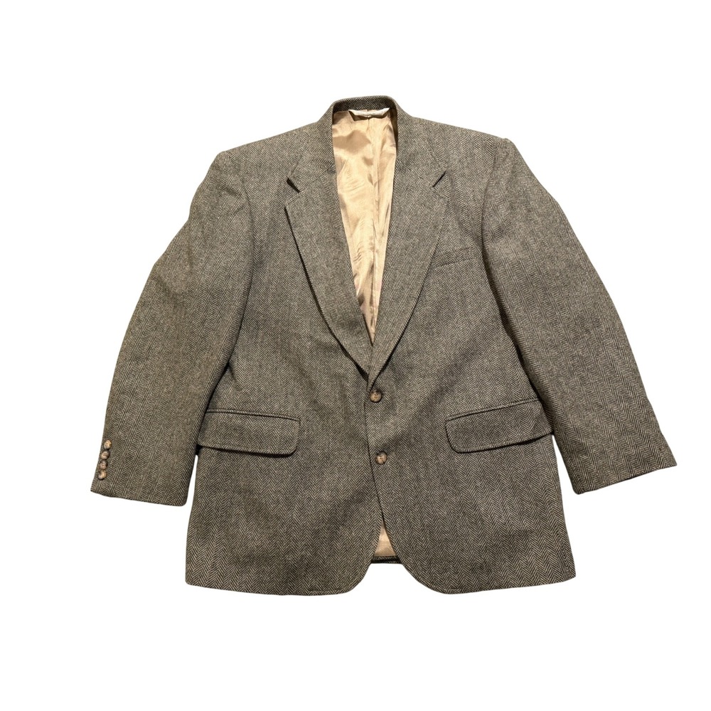 Lands End Herringbone Blazer Mens 42R Gray Sport Coat USA Made
